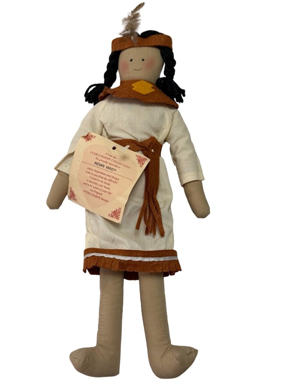Vintage Overly-Raker Indian Maid Cloth Doll Primitive Folk Art Decor Original Ta